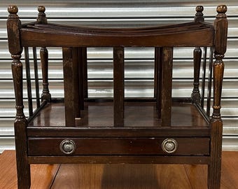 Vintage Mahogany Canterbury / Magazine Rack On Brass Castors