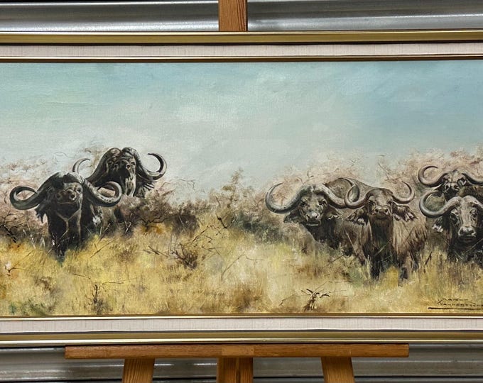 Superb Mark Van Den Eschen Oil Painting On Canvas Of Buffalo - Original Artwork