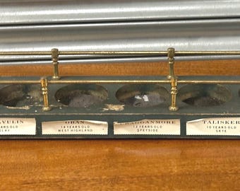 Vintage Classic Malts of Scotland Bottle Display, Wood & Brass, 6 Bottle Stand