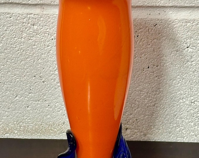 Beautiful circa 1930’s Antique Czech Bohemian Tango Orange And Blue Glass Vase