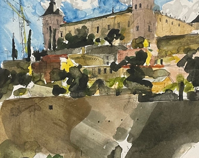 Wonderful Original Watercolour ‘Alcazar Of Toledo’, Spain By Mike Hoar (1943-2017)