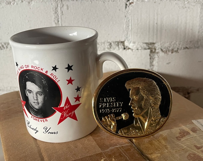 Elvis Memorabilia - Six New Unused Mugs & An Elvis Belt Buckle