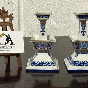 Rare Pair Of Antique 19thC Royal Worcester Porcelain Candlesticks Circa 1860