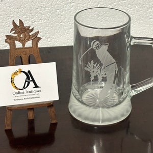Glass Tankard Etched With A Figure Of A Male Golfer - Perfect Golfing Gift