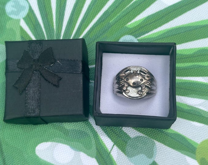Vintage Sterling Silver Ring Size P Cancer Crab Birth Sign - 12.7g