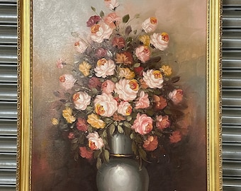 Gorgeous Large Original Oil Painting Still Life Floral Display