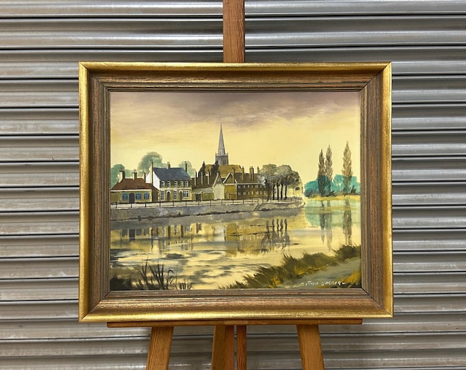 Lovely Mid Century Period Oil Painting Of Abingdon On Thames By John Barber