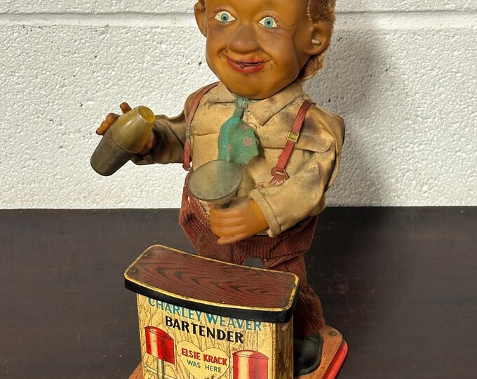 Vintage Charley Weaver Bartender Japanese Battery Operated Tin Toy Collectibles