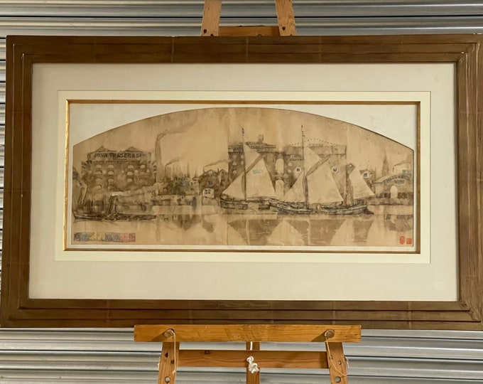 Fabulous Huge Watercolour By Stephen Goddard ‘East India Docks’ Rotherhithe