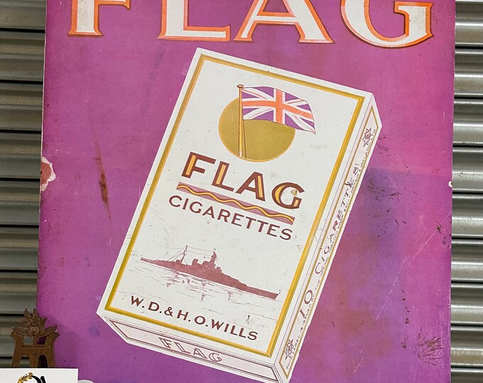 Metal Wills Flag Cigarettes WD & HO Wills Advertising Sign