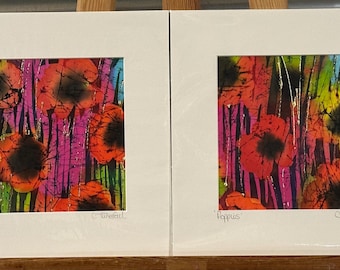 Two Fibre Art Mixed Media Artworks Titled Poppies by C. Threlfall