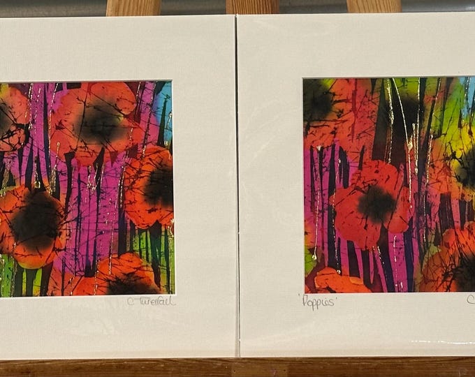 Two Fibre Art Mixed Media Artworks Titled Poppies by C. Threlfall