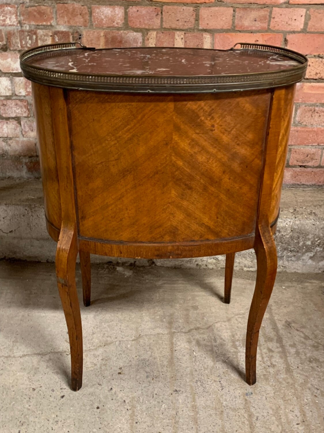 Antique French Kidney Shaped Table With Ornate Brass Mounts & Marble Top