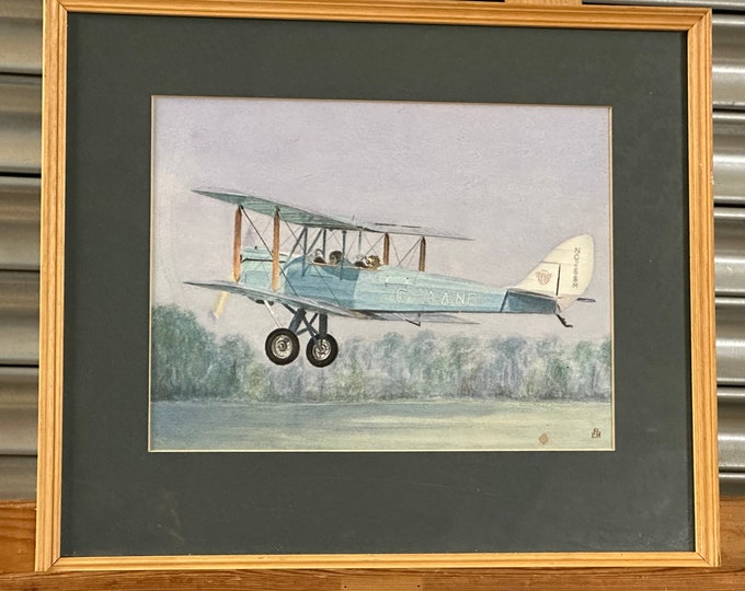 Vintage Original Watercolour Of A De Havilland Gipsy Moth