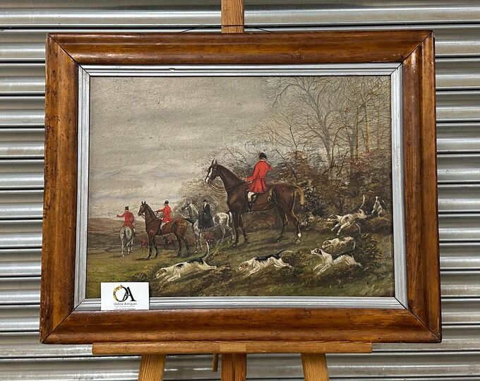 Lovely Antique Oil Painting Depicting Horse And Hounds Scene - Unsigned