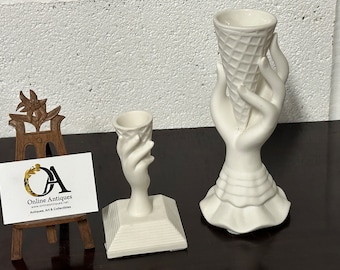 Gorgeous Jonathan Adler White Porcelain Match Holder & Vase