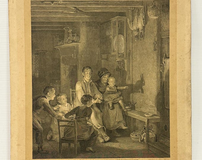 Antique Engraving “The Rabbit on the Wall” After Sir David Wilkie R.A. – Engraved by John Burnet – 1877