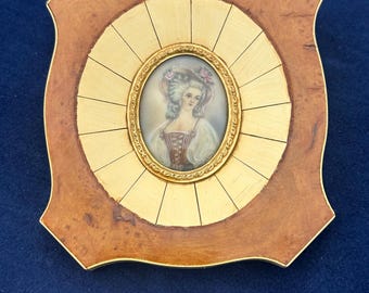 Gorgeous Decorative Miniature Portrait Painting Of Madame Dugazon After Jean-Marc Nattier