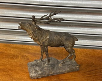Lovely Vintage Gilt Painted Spelter of a Roaring Stag Sculpture Figure