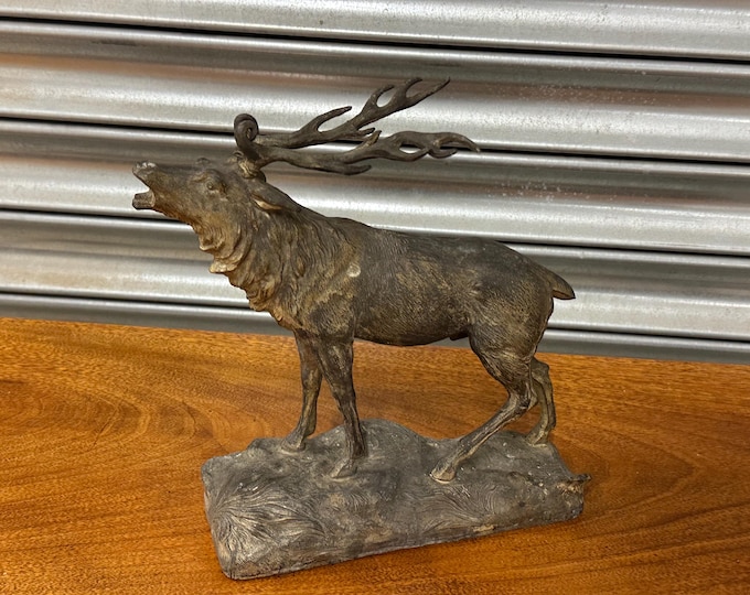 Lovely Vintage Gilt Painted Spelter of a Roaring Stag Sculpture Figure