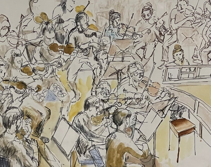 Original Artwork Watercolour Of The Halle Orchestra Rehearsal By F M Solomons