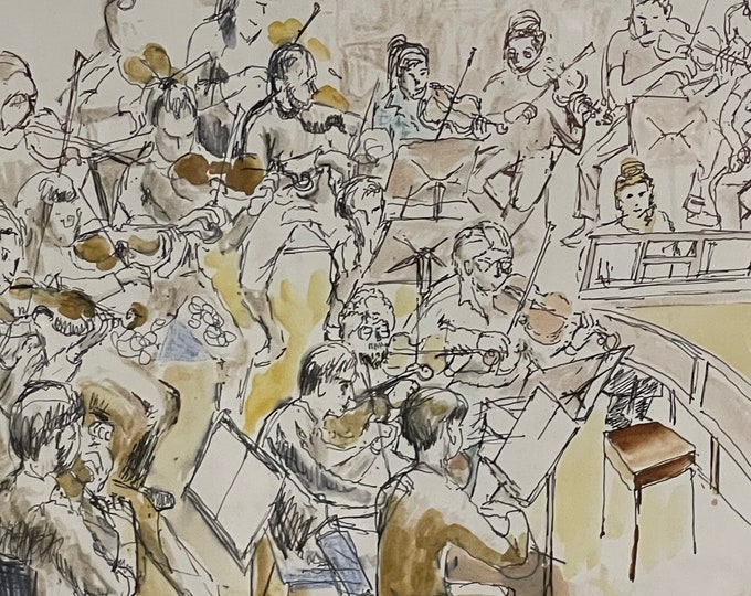 Original Artwork Watercolour Of The Halle Orchestra Rehearsal By F M Solomons