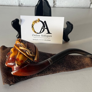 19th Century Victorian Roman Emperor Bust Meerschaum Pipe with Leather Pouch