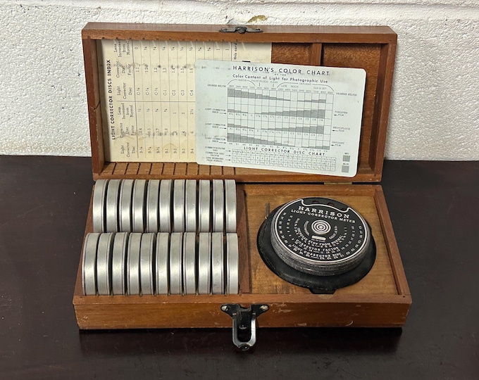 Harrison Light Correction Meter, 22 Filters in Cases, Original Wooden Box, Vintage Photography