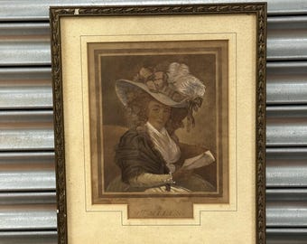 Antique 1786 Mezzotint Portrait – Isabella Mills (née Burchell) - By John Raphael Smith after George Engleheart – Hand-coloured