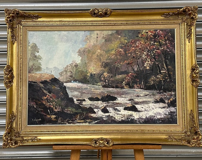 Lovely Vintage River Landscape Oil Painting On Board By C Layland circa 1980’s