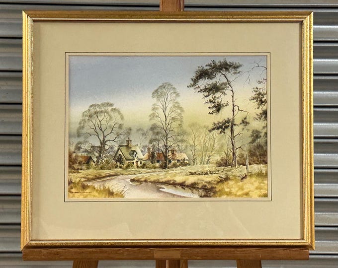 Beautiful Watercolour Of A Village Scene In Finchingfield By Andrew Findlay - 1983