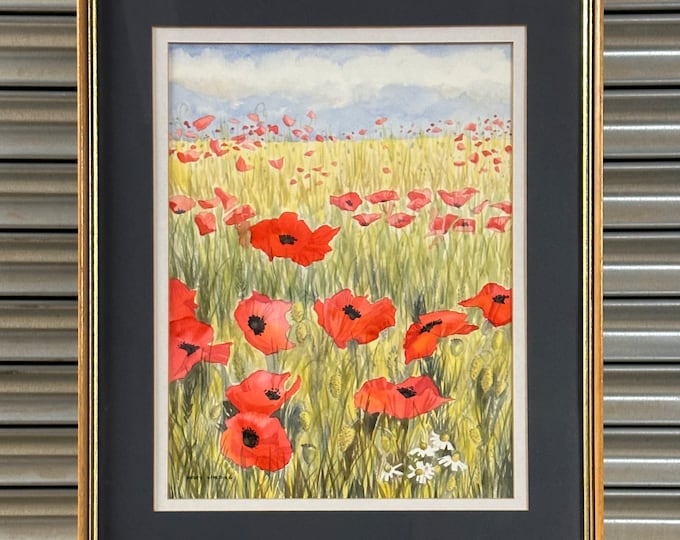 Beautiful Original Watercolour By The Suffolk Artist Mary Harding Titled Poppies