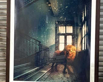 Flora Borsi Limited Edition Of 25 Large Size Edition Giclée Print Titled ‘Hunted’, Depicting a Lion