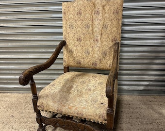 Handsome 19thC Antique Oak Carved Armchair / Fireside Chair - Jacobean Style