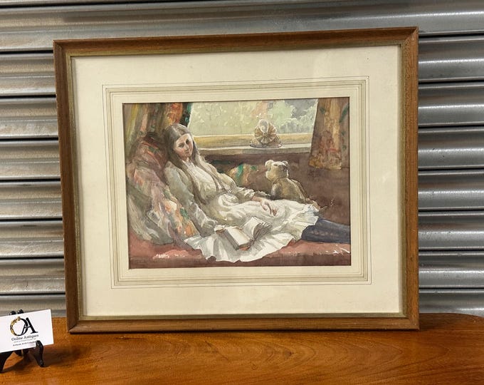 Original Ink & Watercolour Titled Thoughtful Girl By Felicity Jones Dated 1979