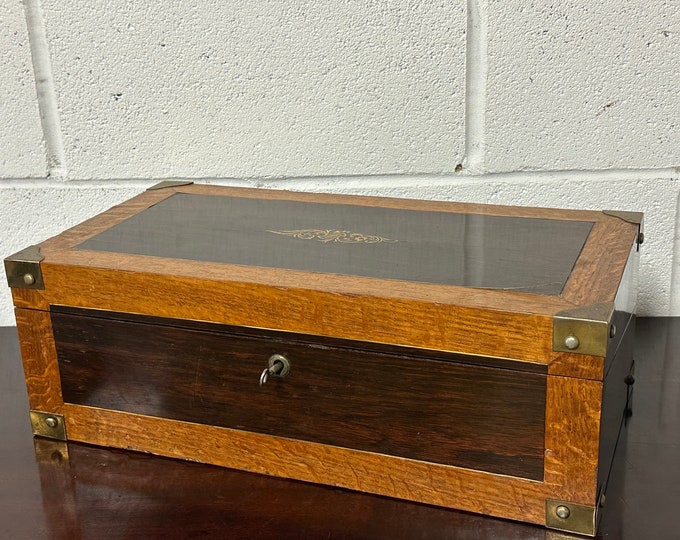 Gorgeous Antique c1900 Campaign Writing Slope with Working Key