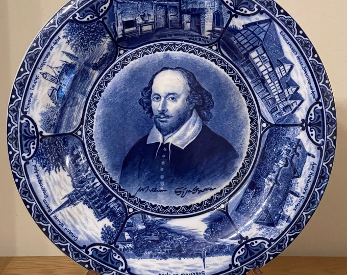 Blue And White Transferware Plate With a Portrait of Shakespeare By Samuel Hancock & Sons - Made in 1904