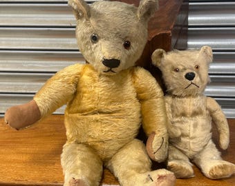 Two Cute Vintage Jointed Chad Valley Bears Chiltern Hygienic Small Bear & Large Chad Bear