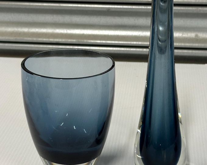Stylish Pair of Mid-Century Modern Art Glass Vases – Smoky Blue, Scandinavian Style