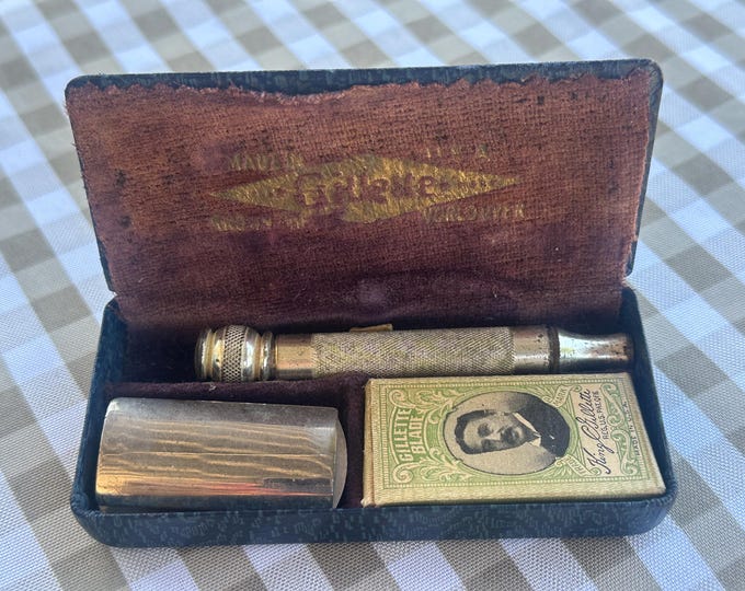 Antique Early 20th Century Gillette Travel Safety Razor with Velvet Lined Case