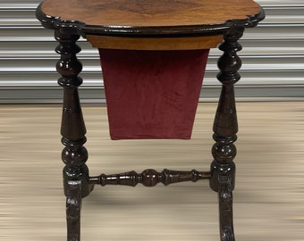 Beautiful Antique Victorian Burr Walnut Work Sewing Table