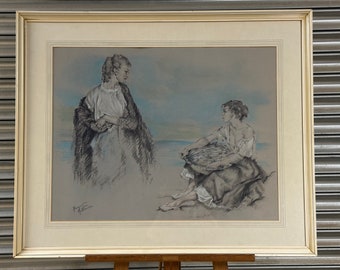 Large Original Pastel Study After Sir William Russell Flint By Artist Franco Matania