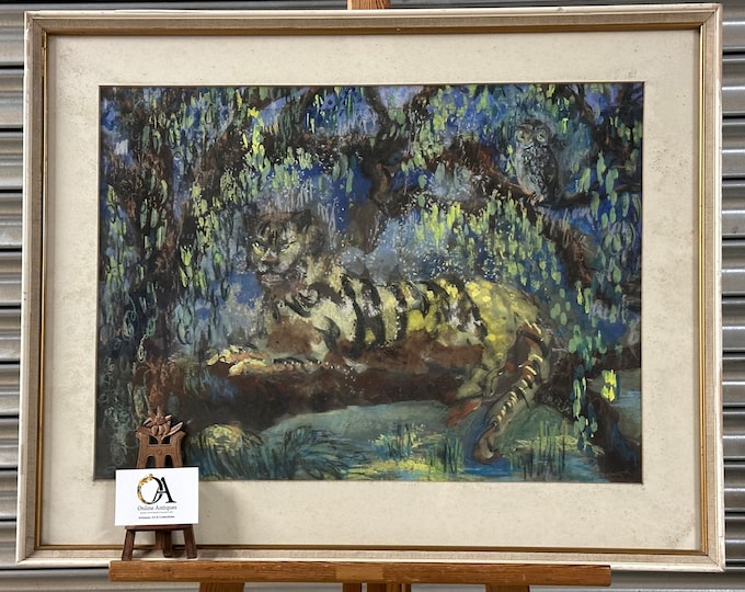 Original Antique Watercolour of a Tiger by Mary Hamilton Mack