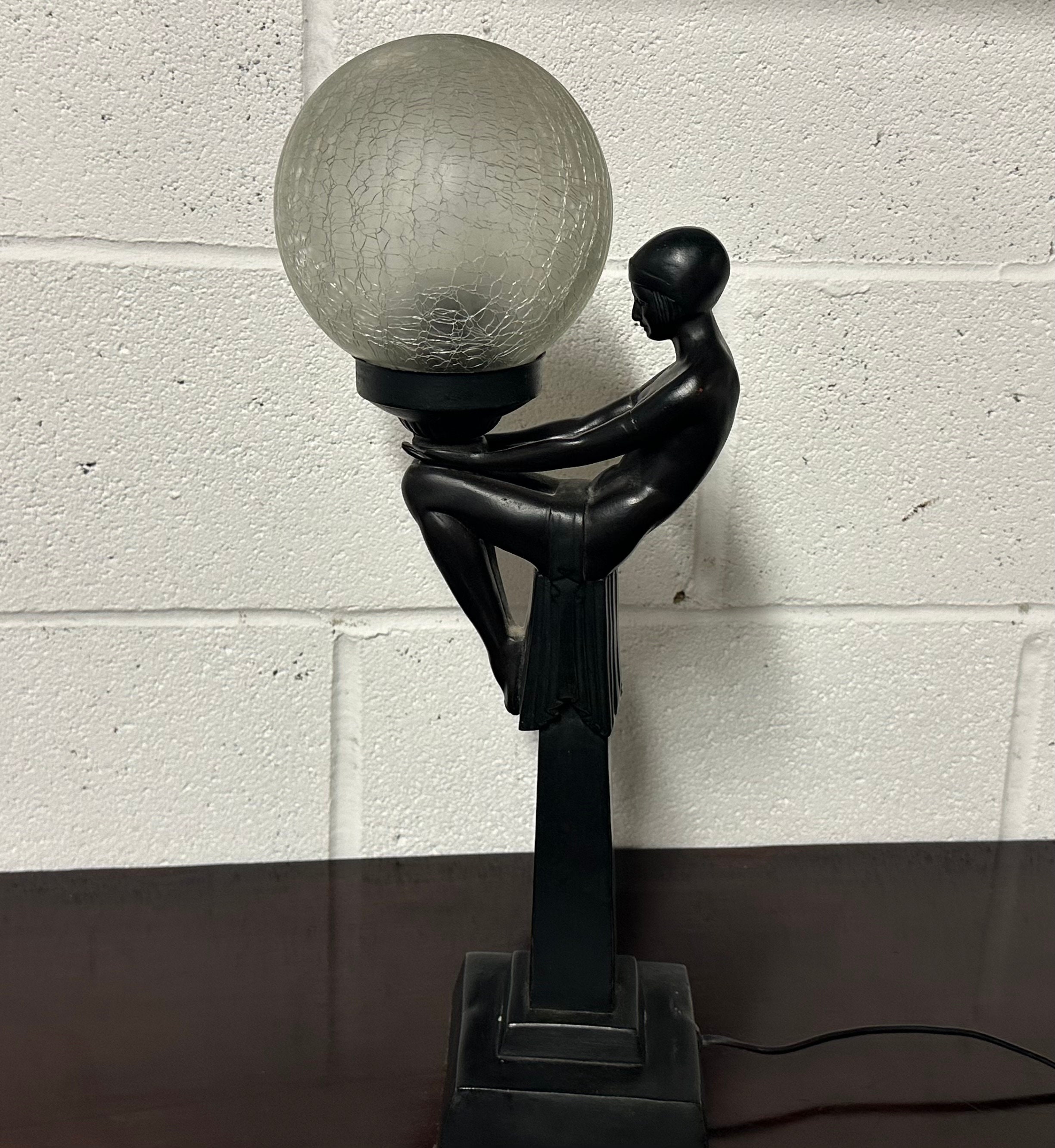 Vintage Academy Art Deco Design Figurine Sculpture Table Lamp