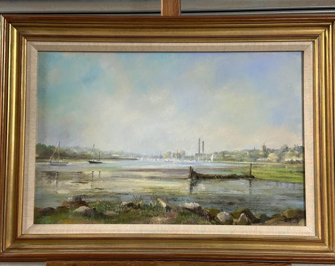 Original Pastel Artwork By Jocelyn Galsworthy, View Of Cowes, Isle Of Wight Dated 1999