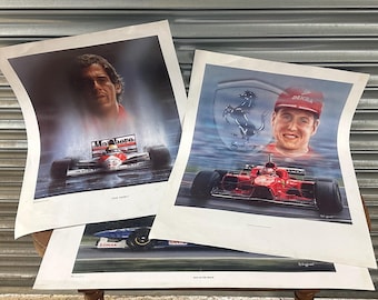 Vintage Formula 1 Motorsport Prints – Ayrton Senna, Michael Schumacher & Damon Hill By Stuart Coffield
