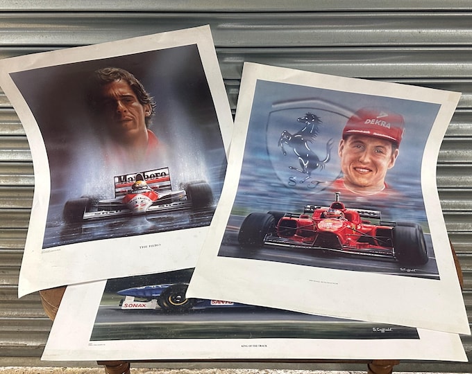 Vintage Formula 1 Motorsport Prints – Ayrton Senna, Michael Schumacher & Damon Hill By Stuart Coffield