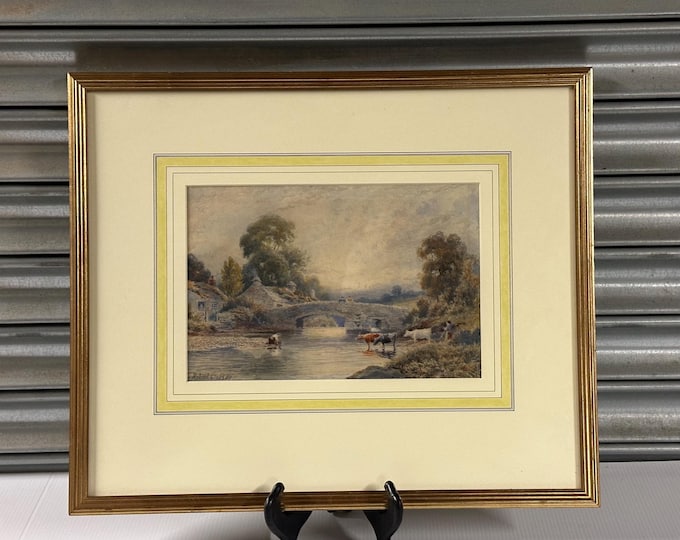 Lovely Original 19th Century Watercolour Landscape by Robert Dobson – Lancashire/Cheshire Artist