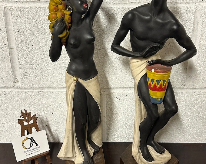 Love These! Fabulous Pair Of Vintage c1960’s Plaster African Black Figures / Statues