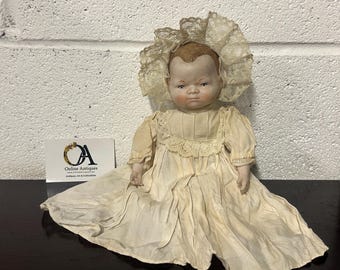 Original Antique Porcelain & Fabric Japanese SETO Jukaya Doll Hand Painted Features to Face
